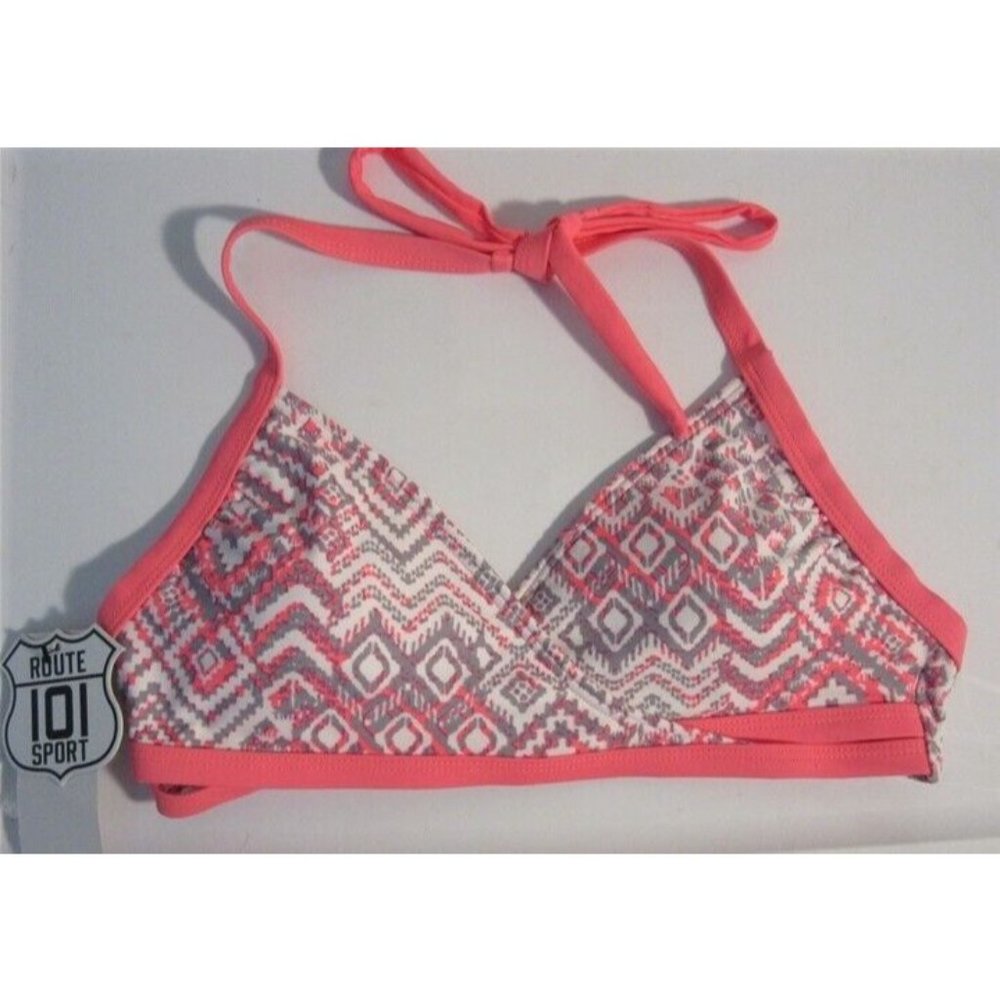 NWT Route 101 Sport Geometric Halter Neck-Tie M Bikini Swim Top #93208